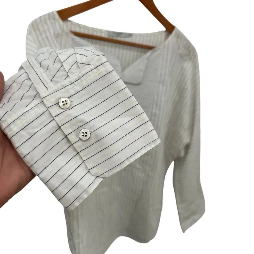 M.M. LaFluer Stripe Linen Cotton Blend Poplin Top // XL - Picture 4 of 8